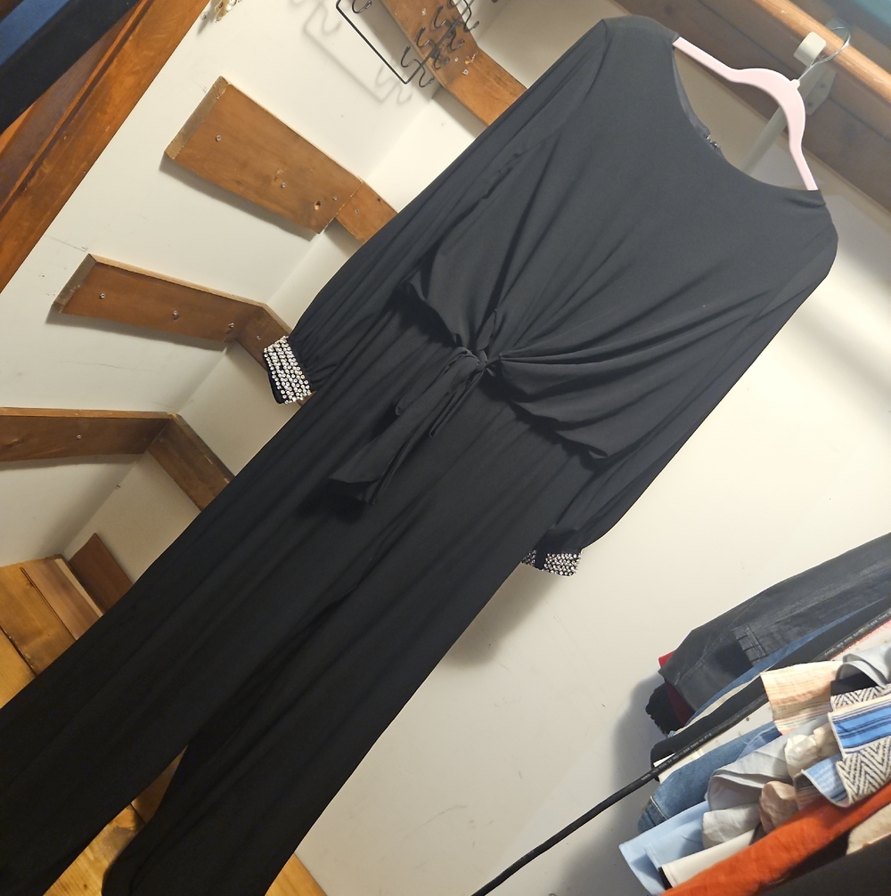 MSK Black Long-Sleeve Jumpsuit with Tie Waist